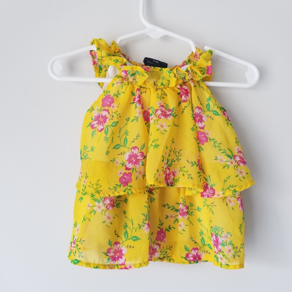 Faded Glory | Yellow Floral Chiffon Tank | 6-9M
